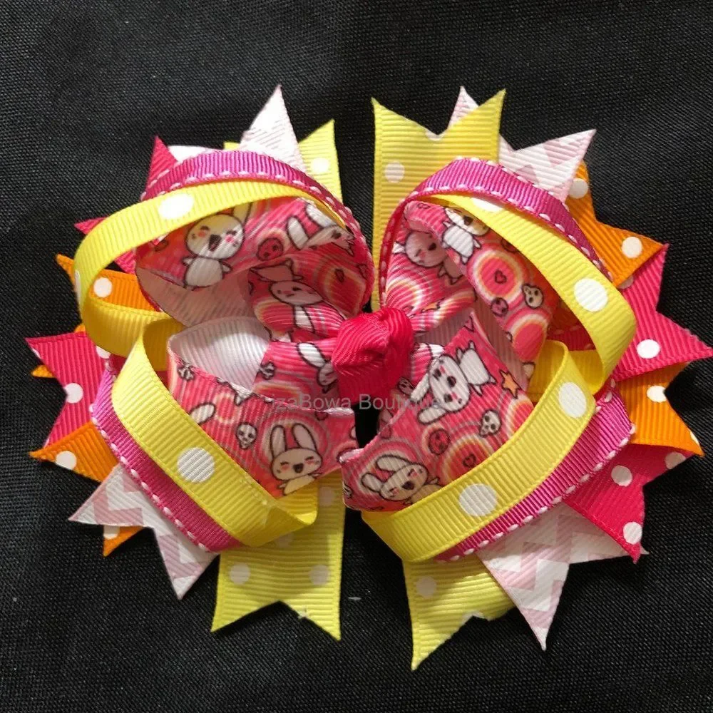 ****  Pink Easter Bunny Deluxe Bow  5B1749  Handmade NWT Boutique